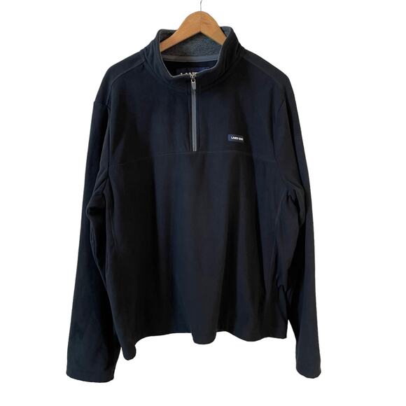 LANDS END Mens Quarter Zip Fleece Pullover Sweater Black XL 46-48 Outdoor Casual - Picture 1 of 9